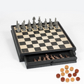 Egyptian Chess & Checker Set w/ Pewter Chessmen & Storage